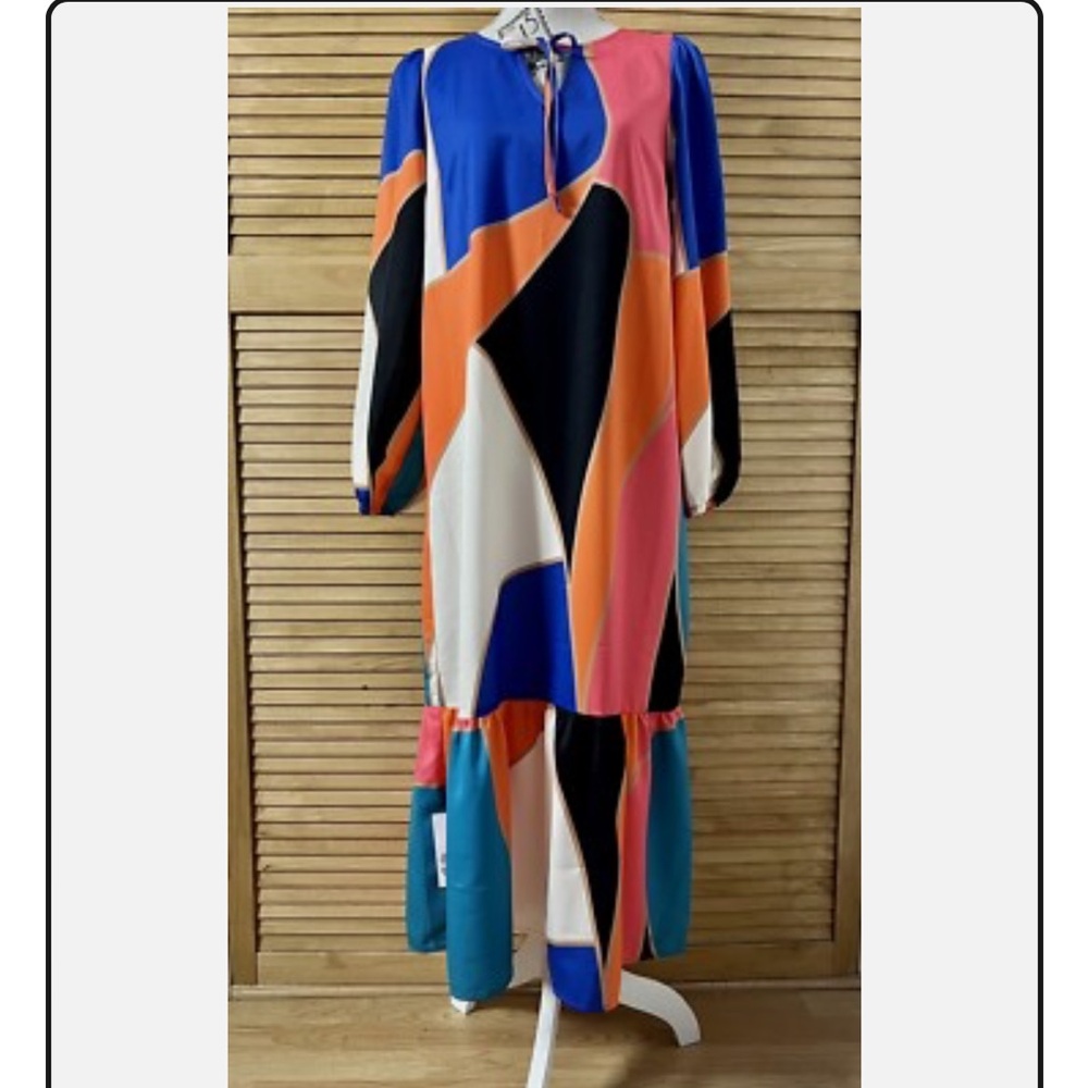 Never Fully Dressed Blue Pink Long Sleeve Maxi Dress Sundress - US 8 / UK 12